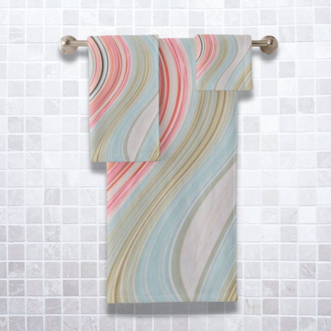 corail rose vif menthe vert arc-en-ciel tourbillon (blush pink coral mint green rainbow marble swirls bath towel set)