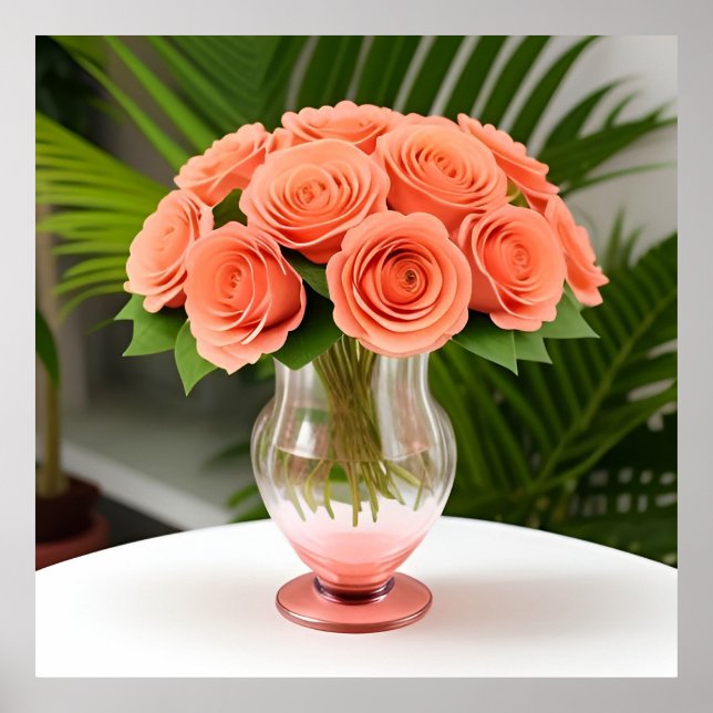 Corail Roses Bouteille en Verre Décoration Murale  (Devant)