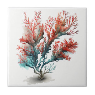 Corail Rouge, Aquarelle, Carreau de Céramique