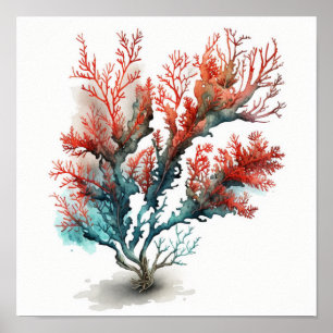 Corail rouge dans une affiche en aquarelle