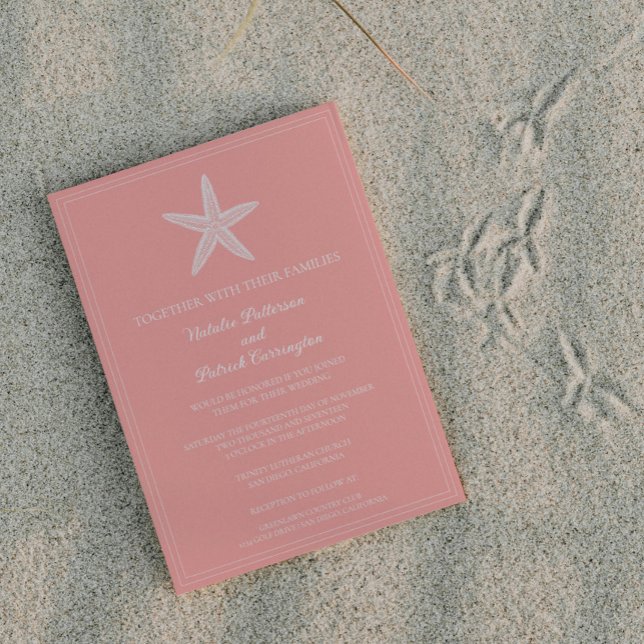 Corail Starfish Faire-part de mariage (Coral Starfish Wedding Invitation)
