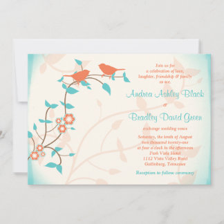 Corail turquoise Oiseaux Feuille Faire-part de mar
