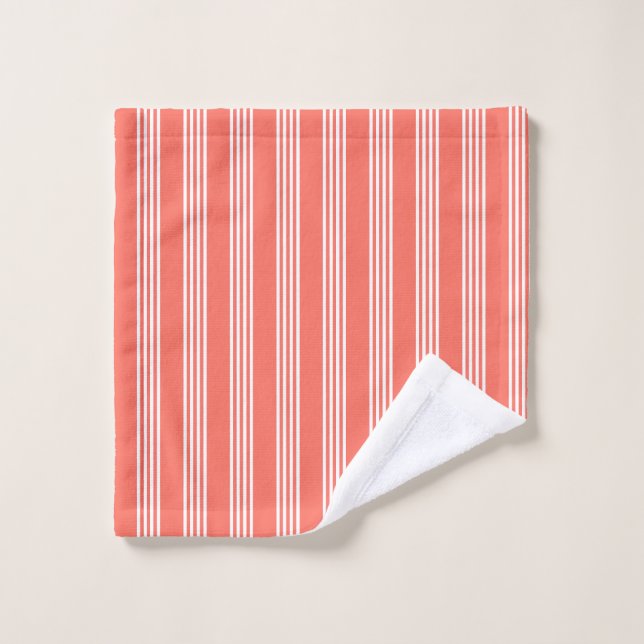 Corail vivant et blanc quatre bandes motif (Gant de toilette)