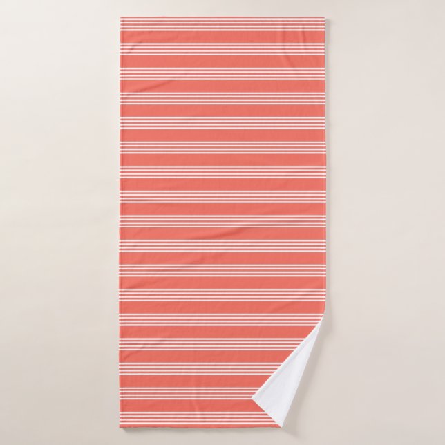 Corail vivant et blanc quatre bandes motif (Serviette de bain)