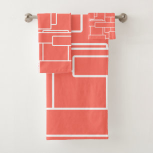 Corail vivant moderne et blanc Abstrait géométriqu