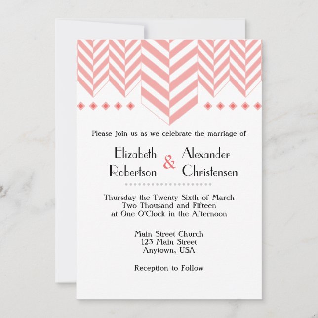 Corail White Herringbone Faire-part de mariage (Devant)
