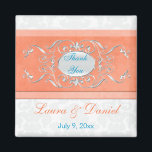 Coral, Aqua, and Gray Damask Wedding Favor Magnet<br><div class="desc">This coral,  aqua,  white,  and gray damask wedding favor thank you magnet matches the wedding invitation and other items shown below. If you rquire any other matching products,  please email niteowlstudio@gmail.com.</div>