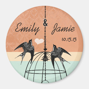 Coral & Aqua Bird Cage Magnet Mariage ou Personnal