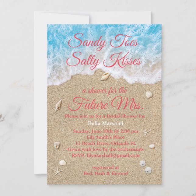 Coral Beach Waves Invitation de la douche nuptiale (Devant)