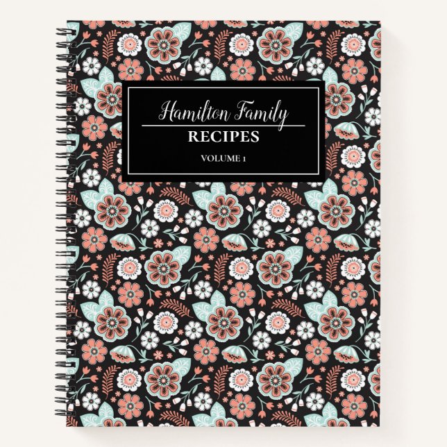 Coral Black Floral Family Recette Livre de recette (Devant)