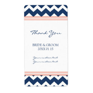 Coral bleu Chevron Étiquettes de mariage