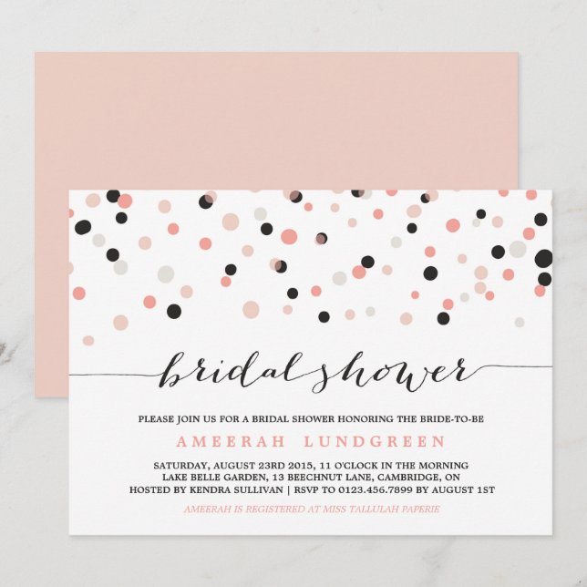 Coral Blush Confetti Dots Bridal Douche Invitation (Devant / Derrière)