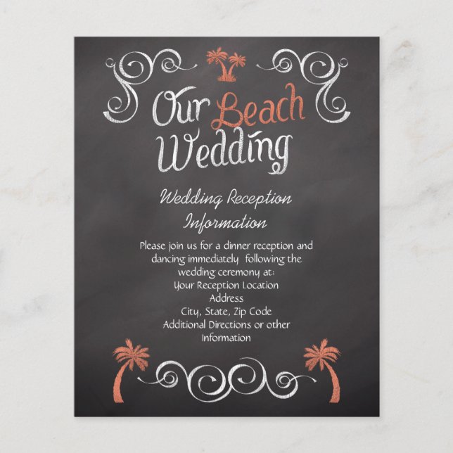Coral Chalkboard Beach Mariage Réception Insertion (Devant)