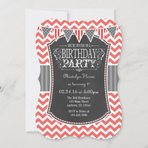 Coral Chalkboard Chevron Invitation d'anniversaire
