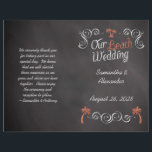Coral Chalkboard Script Beach Wedding Programme<br><div class="desc">Pêche de corail frais et texte de tableau noir blanc avec un arrière - plan gris ardoise. Célébrez une cérémonie au bord de la mer avec ce palmier cool et un look craie blanc dessiné. Jolie atmosphère rustique vintage lors d'un mariage sur la plage. Copyright de conception © CustomInvitesOnline.com</div>