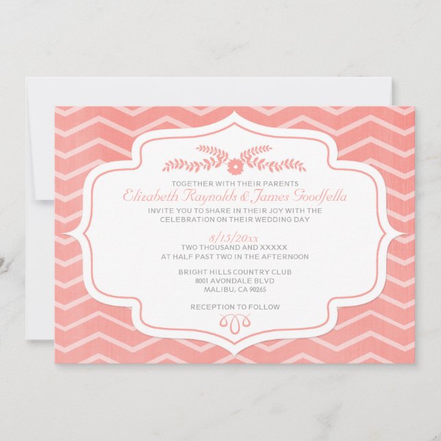 Coral Chevron Invitations de mariage (Devant)