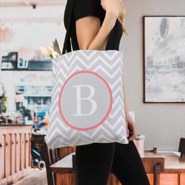 Coral Chevron Monogram Sac fourre-tout (Coral Chevron Monogram Tote Bag)