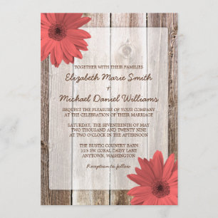 Coral Daisy Rustic Grange Faire-part de mariage en