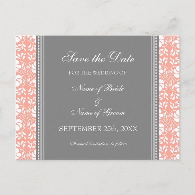 Coral Damask Enregistrer la date Carte postale Mar (Devant)