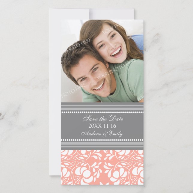 Coral Damask Enregistrer la date Mariage Cartes ph (Devant)