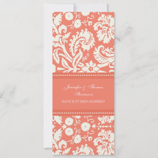 Coral Damask Juste Marié Cartes Faire-part (Devant)