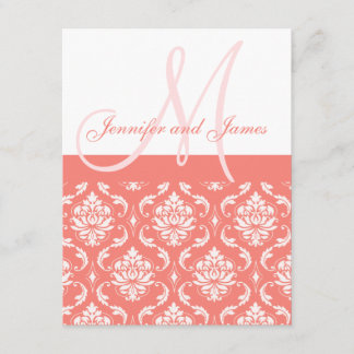 Coral Damask Monogrammes Noms RSVP Cartes de répon