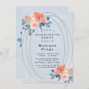 Coral Dusty Blue Gold Invitations de la partie