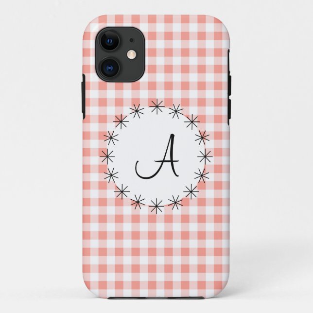 Coral En vichy vérifier 'Monogram' iPhone 5 coque (Dos)