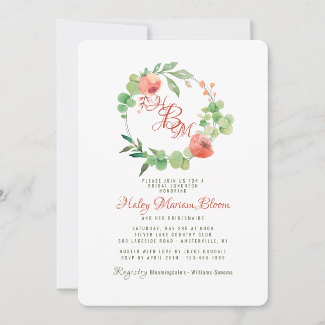 Coral Essence Bridal Luncheon Douche Invitation (Devant)