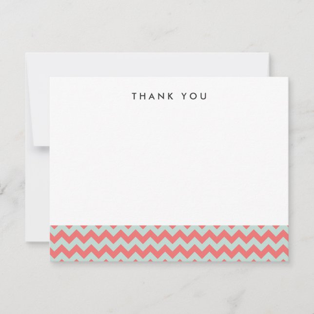 Coral et Mint Chevron Merci Cartes de notes (Devant)