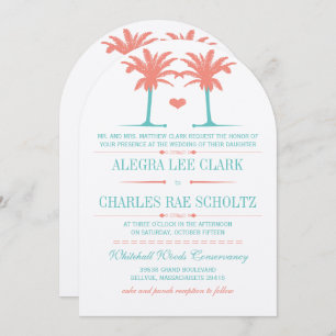 Coral et Neo Mint Beach Typographie Invitation