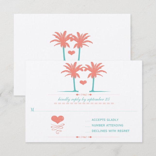 Coral et Turquoise Beach Typographie Invitation (Devant / Derrière)
