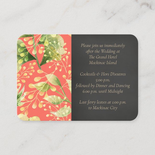 Coral Floral Mariage Réception Invitation Insertio (Devant)