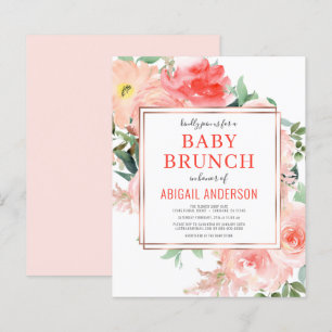 Coral Floral Pêche Bébé Brunch Invitation