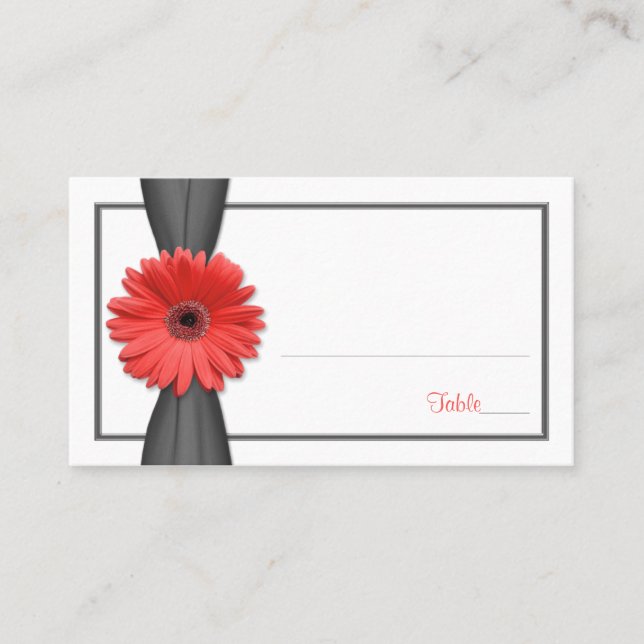 Coral Gerbera Daisy Gris Ribbon Mariage Carte Plac (Devant)