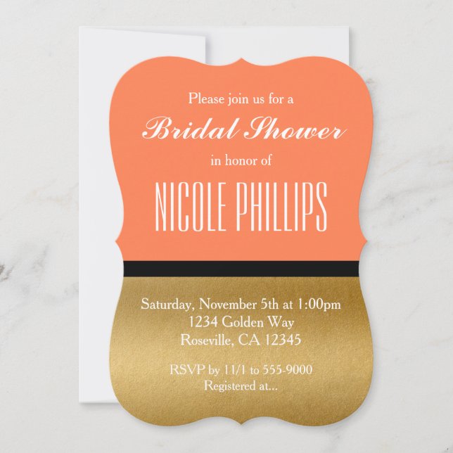 Coral Gold & Black Modern Glam Chic Invitations (Devant)