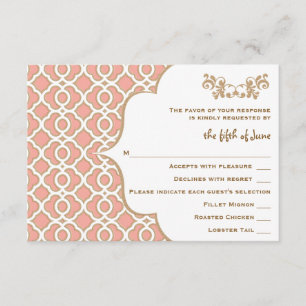 Coral Gold Marocain Mariage RSVP cartes de réponse