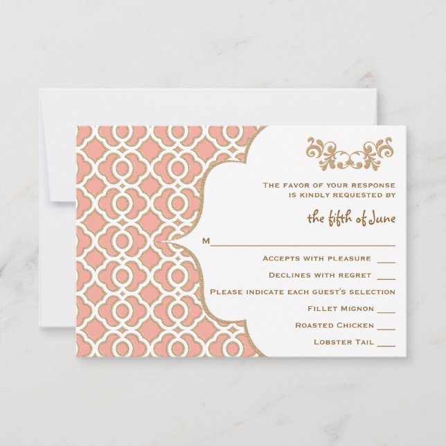 Coral Gold Marocain Mariage RSVP cartes de réponse (Devant)