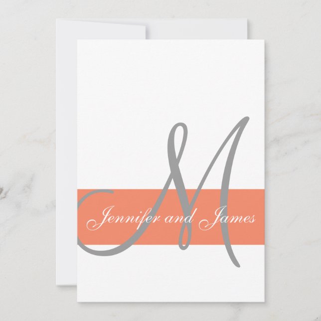 Coral Gray Wedding Invitation | Monogram Names (Devant)