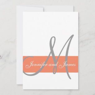 Coral Gray Wedding Invitation Monogram Names