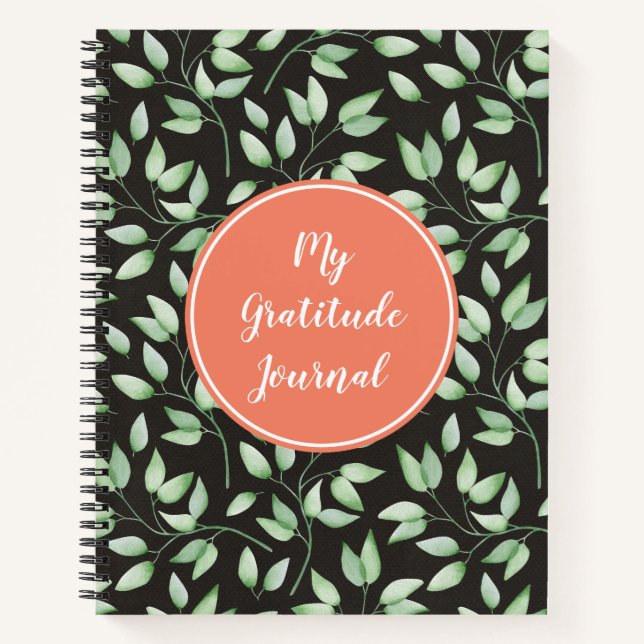 Coral & Green Feuilles Custom Gratitude Journal (Devant)