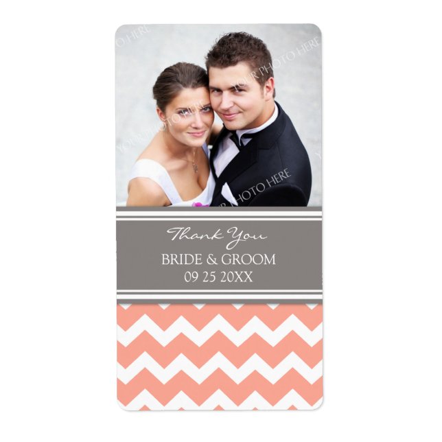 Coral Grey Chevron Étiquettes de mariage photo (Devant)