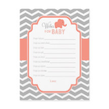 Coral Grey Chevron Voeux éléphants pour carte bébé