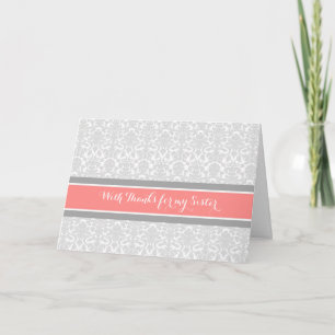 Coral Grey Damask Merci Bridesmaid Soeur