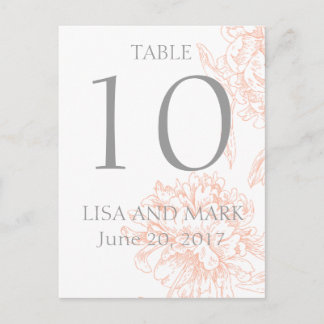 Coral Grey Floral Vintage Wedding Numéro de table