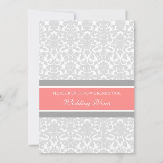 Coral Grey Invitations De Renouvellement De Vow Ma (Devant)