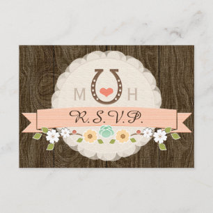 CORAL HORSESHOE WESTERN MARIAGE CARTE RSVP