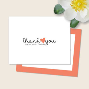 Coral mignon Orange Baby shower de coeur Merci