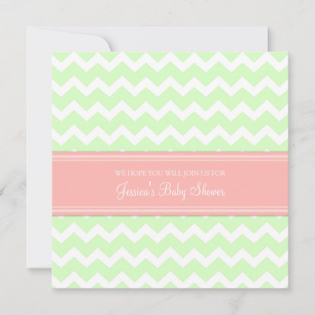 Coral Mint Chevron Custom Baby Shower Invitations (Devant)