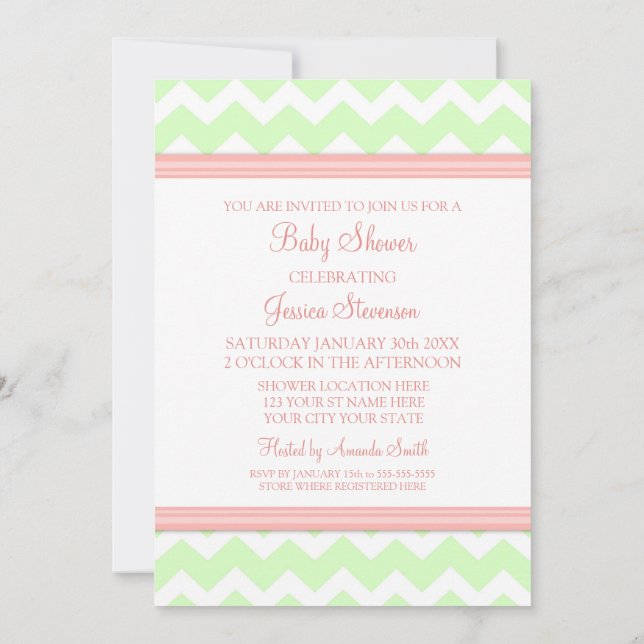 Coral Mint Chevron Custom Baby Shower Invitations (Dos)